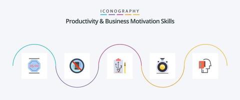 produtividade e o negócio motivação Habilidades plano 5 ícone pacote Incluindo meditação. relógio. desligado. pensar. estratégia vetor