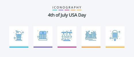 EUA azul 5 ícone pacote Incluindo EUA. marco. tribunal. dourado. ponte. criativo ícones Projeto vetor