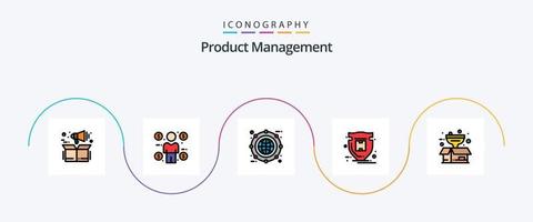 produtos gestão linha preenchidas plano 5 ícone pacote Incluindo caixa. escudo. globo. proteção. linha vetor