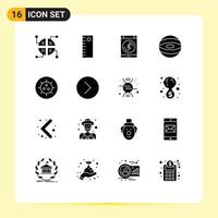 Móvel interface sólido glifo conjunto do 16 pictogramas do meios de comunicação jogador Próximo Smartphone vírus bactérias editável vetor Projeto elementos