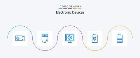 dispositivos azul 5 ícone pacote Incluindo . elétrico. entretenimento. bateria. carregar vetor