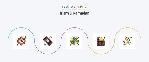 islamismo e Ramadã linha preenchidas plano 5 ícone pacote Incluindo mão. religião. geométrico. mesquita. muçulmano vetor