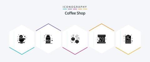 café fazer compras 25 glifo ícone pacote Incluindo mão. conta. cafeteria. criador. café vetor