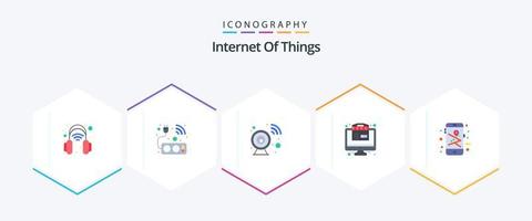 Internet do coisas 25 plano ícone pacote Incluindo telefone. mapa. Câmera. loja. conectados vetor