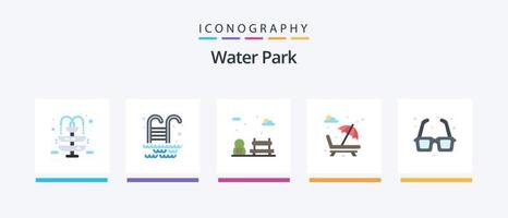 água parque plano 5 ícone pacote Incluindo romance. fonte. jardim. óculos. romance. criativo ícones Projeto vetor