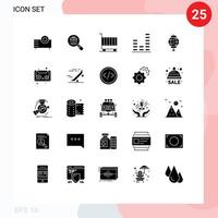 Móvel interface sólido glifo conjunto do 25 pictogramas do som equalizador compras audio marketing editável vetor Projeto elementos