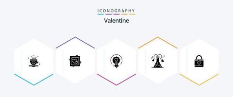 namorados 25 glifo ícone pacote Incluindo lâmpada. dia. cartão. dia dos namorados. proposta vetor