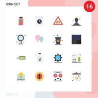 Móvel interface plano cor conjunto do 16 pictogramas do beleza oscar alerta filme cinema editável pacote do criativo vetor Projeto elementos