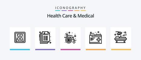 saúde Cuidado e médico linha 5 ícone pacote Incluindo coração saúde. eletrocardiograma. hospital. cirurgia. médico. criativo ícones Projeto vetor