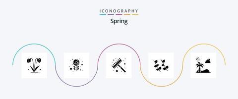 Primavera glifo 5 ícone pacote Incluindo Primavera. Palma. ferramenta. de praia. natureza vetor