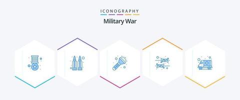 militares guerra 25 azul ícone pacote Incluindo caminhão. aço. exército. proteção. fronteira vetor