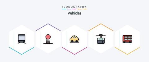 veículos 25 linha preenchida ícone pacote Incluindo Londres. deck. viagem. ônibus. esqui vetor
