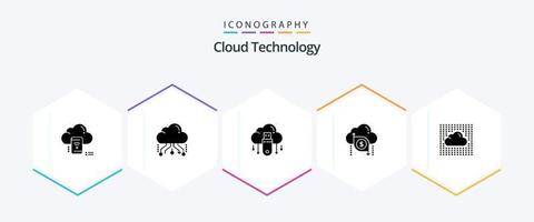 nuvem tecnologia 25 glifo ícone pacote Incluindo dólar. nuvem. rede. loja. conectados vetor