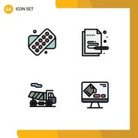 Móvel interface linha preenchida plano cor conjunto do 4 pictogramas do tábua transporte criativo caneta preencher editável vetor Projeto elementos