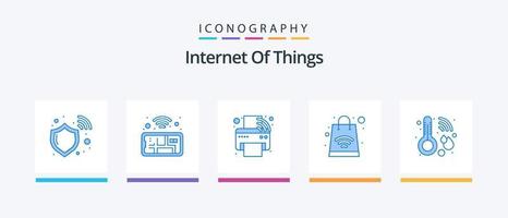 Internet do coisas azul 5 ícone pacote Incluindo termômetro. assistência médica. iot. compras. bolsa. criativo ícones Projeto vetor