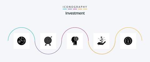 investimento glifo 5 ícone pacote Incluindo iene. moeda. ideia. comece. crescimento vetor