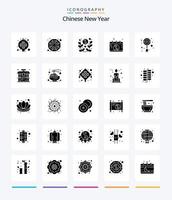 criativo chinês Novo ano 25 glifo sólido Preto ícone pacote tal Como decoração. mandarim. novo. chinês. calendário vetor
