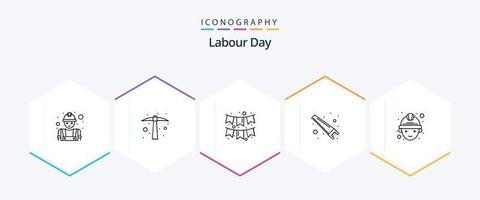 trabalho dia 25 linha ícone pacote Incluindo mineiro. cortador. celebração. ferramentas. mão vetor