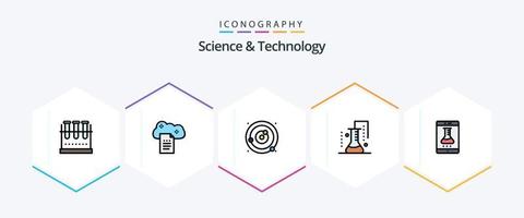 Ciência e tecnologia 25 linha preenchida ícone pacote Incluindo Ciência laboratório. químico Ciência. conectados docs. esfera. planetas órbita vetor