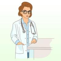 mulher médica com óculos vetor