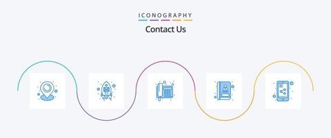 contato nos azul 5 ícone pacote Incluindo . compartilhar documento. telefone. compartilhar. livro vetor