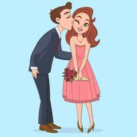homem cuidadoso beijando sua namorada sorridente vetor