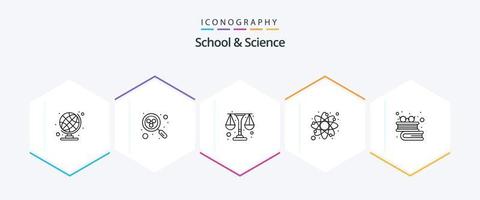 escola e Ciência 25 linha ícone pacote Incluindo óculos. Educação. físico. Ciência. átomo vetor