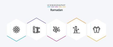 Ramadã 25 linha ícone pacote Incluindo homem . muçulmano . sagrado. Ramadã vetor