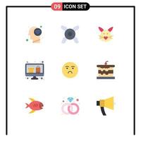 Móvel interface plano cor conjunto do 9 pictogramas do sentindo-me emoji amor conectados compras exibição editável vetor Projeto elementos