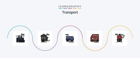 transporte linha preenchidas plano 5 ícone pacote Incluindo . transporte. transporte. trem. veículo vetor