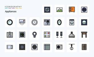 25 eletrodomésticos linha preenchidas estilo ícone pacote vetor