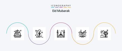 eid Mubarak linha 5 ícone pacote Incluindo islamismo. sagrado. hari raya. alcorão. lua vetor