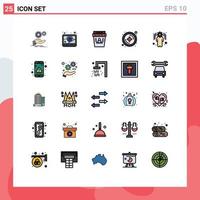 25 do utilizador interface preenchidas linha plano cor pacote do moderno sinais e símbolos do configuração o negócio cinema mais adicionar editável vetor Projeto elementos