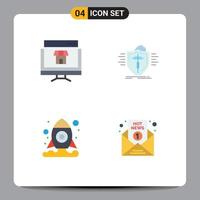 4 plano ícone conceito para sites Móvel e apps computador seguro conectados saúde transporte editável vetor Projeto elementos