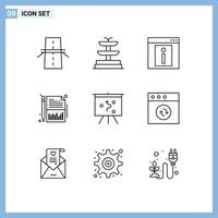 Móvel interface esboço conjunto do 9 pictogramas do gestão Folha informação relatório Saldo editável vetor Projeto elementos