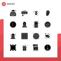 grupo do 16 moderno sólido glifos conjunto para meios de comunicação cabeça obsoleto mente Aprendendo editável vetor Projeto elementos