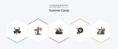 verão acampamento 25 linha preenchida ícone pacote Incluindo barraca. acampamento. acampamento. ovo. cozinhando vetor