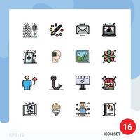 Móvel interface plano cor preenchidas linha conjunto do 16 pictogramas do Floco saco mensagem tela computador editável criativo vetor Projeto elementos