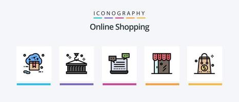 conectados compras linha preenchidas 5 ícone pacote Incluindo vidro. computador. pagamento. namorados. dinheiro. criativo ícones Projeto vetor