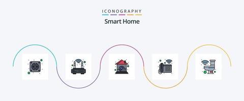 inteligente casa linha preenchidas plano 5 ícone pacote Incluindo Internet. banheiro. lar. Wi-fi. telefone vetor