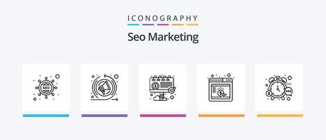 seo marketing linha 5 ícone pacote Incluindo remarketing. marketing. desenvolvimento. de Anúncios. anúncio. criativo ícones Projeto vetor