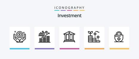 investimento linha 5 ícone pacote Incluindo investimento. dinheiro. alvo. investimento. finança. criativo ícones Projeto vetor