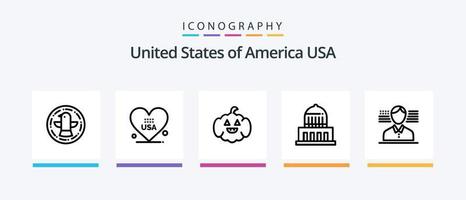 EUA linha 5 ícone pacote Incluindo hambúrguer. americano. tambor. bola. st. criativo ícones Projeto vetor