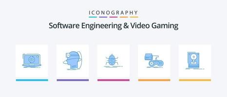 Programas Engenharia e vídeo jogos azul 5 ícone pacote Incluindo jogo. vírus. do utilizador. teste. insetos. criativo ícones Projeto vetor