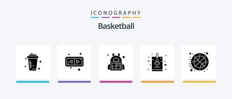 basquetebol glifo 5 ícone pacote Incluindo tempo. jogo. bolsa. basquetebol. cartão. criativo ícones Projeto vetor