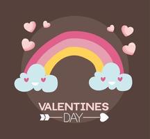 cartão de feliz dia dos namorados com arco-íris kawaii vetor