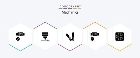 mecânica 25 glifo ícone pacote Incluindo . contexto. cinto. opção. engrenagem vetor