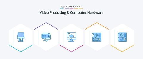 vídeo produzindo e computador hardware 25 azul ícone pacote Incluindo mainboard. computador. fonte. borda. instalar vetor