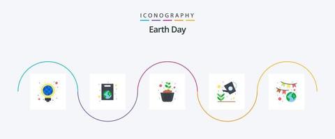 terra dia plano 5 ícone pacote Incluindo natural. eco. salvar. solo. crescendo vetor