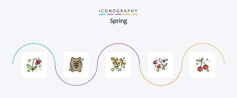 Primavera linha preenchidas plano 5 ícone pacote Incluindo saudável. cereja. amentilhos. jardim. Páscoa vetor
